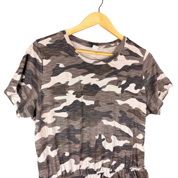 Old Navy Gray Camo Short Sleeve Cinched Waist Midi Dress – Sz L Tall - Picture 4 of 12